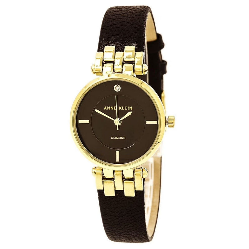 Anne Klein Women's Classic AK-2684BKST Strap Brown Dial Quartz Movement Buckle Clasp 28mm Round Watch