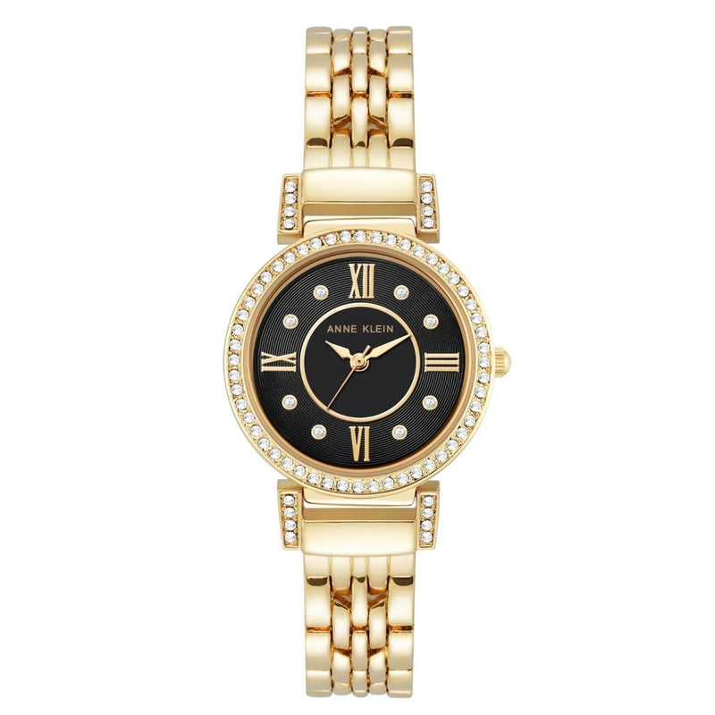 Anne Klein Women's Classic AK/2928BKGB Bracelet Black Dial Quartz Movement Fold over Clasp 31mm Round Watch