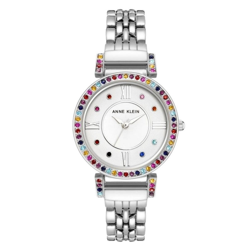 Anne Klein Women's Accented AK/2929RBSV Bracelet White Dial Quartz Movement Fold over Clasp 30mm Round Watch
