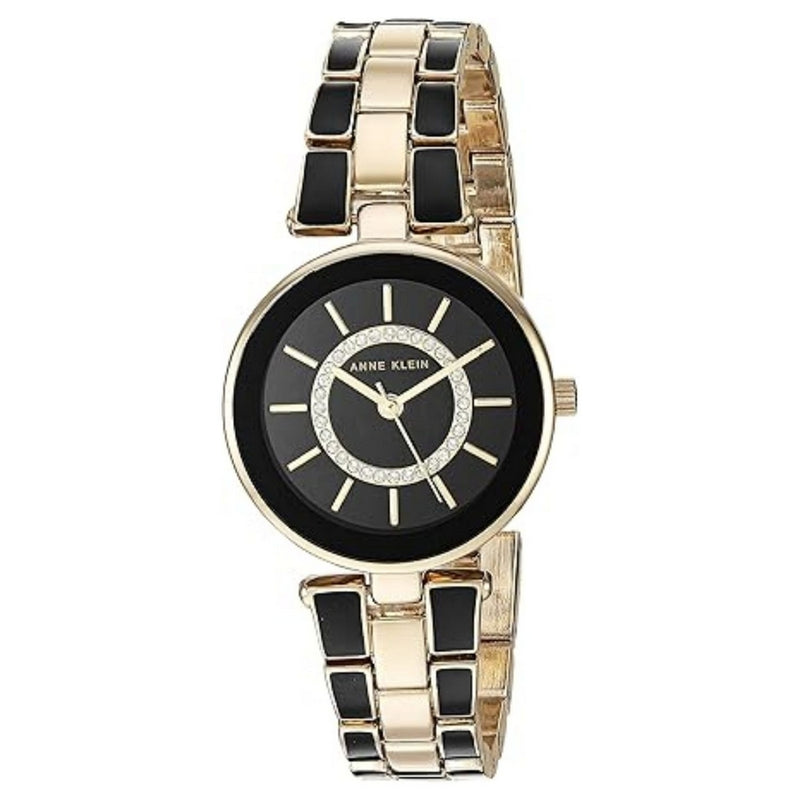 Anne Klein Women's Premium AK/3286BKST Bracelet Black Dial Quartz Movement Fold over Clasp 28mm Round Watch