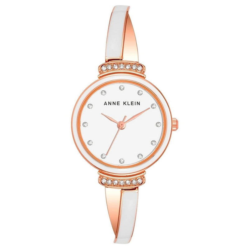 Anne Klein Women's Crystal AK/3292WTST Bracelet White Dial Quartz Movement Fold over Clasp 26mm Round Watch