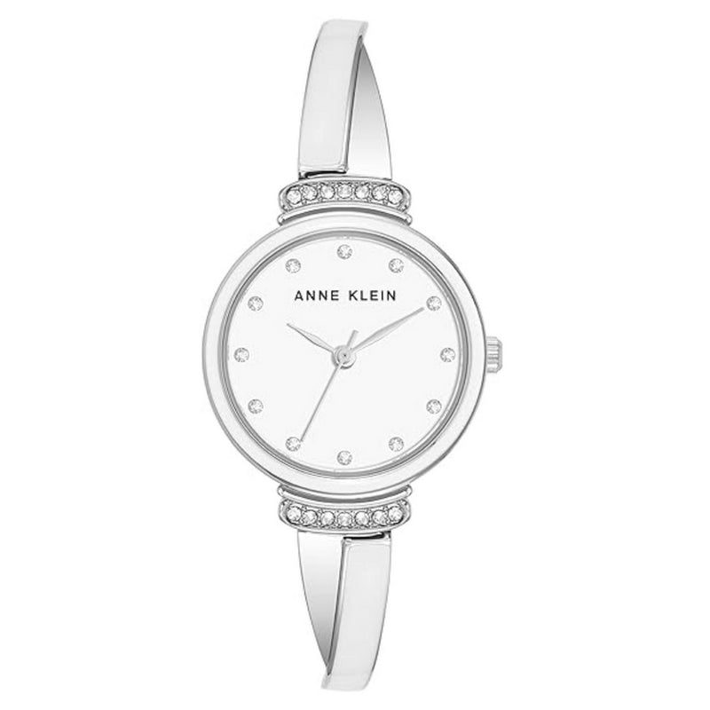 Anne Klein Women's Crystal AK/3293WTST Bracelet White Dial Quartz Movement Fold over Clasp 26mm Round Watch