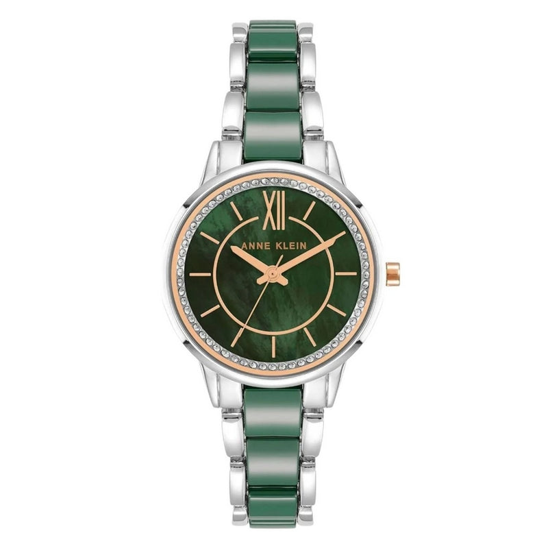 Anne Klein Women's Classic AK/3345GNRT Bracelet Green Dial Quartz Movement Fold over Clasp 32mm Round Watch