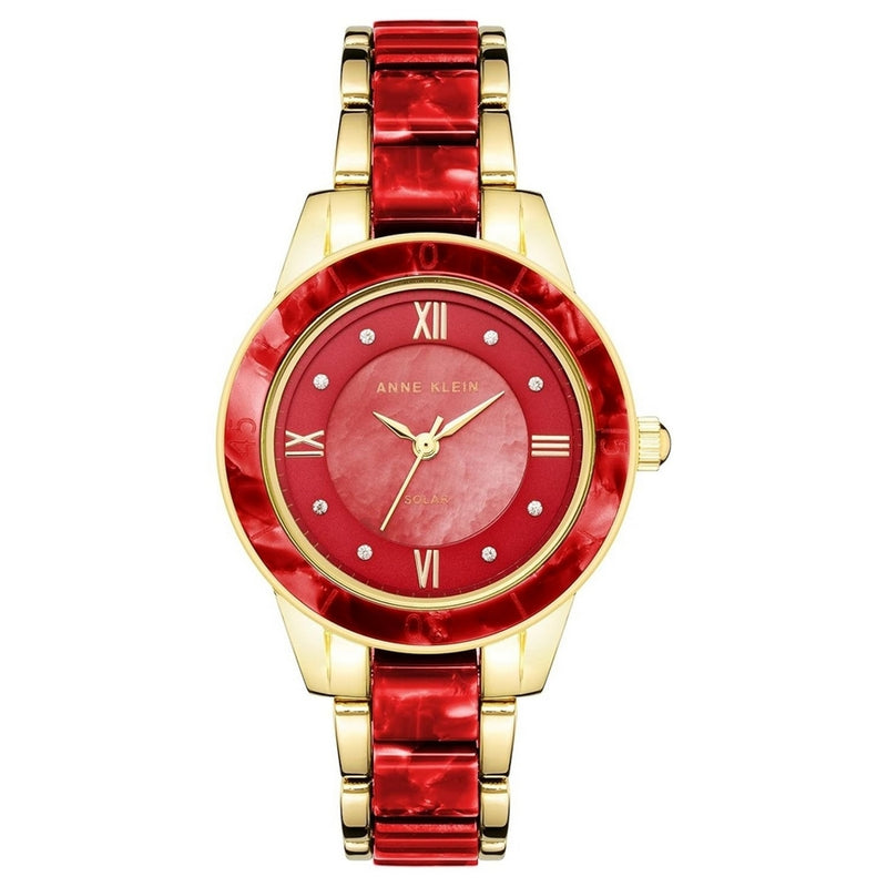 Anne Klein Women's Solar AK/3610GPRD Bracelet Red Dial Quartz Movement Fold over Clasp 34mm Round Watch