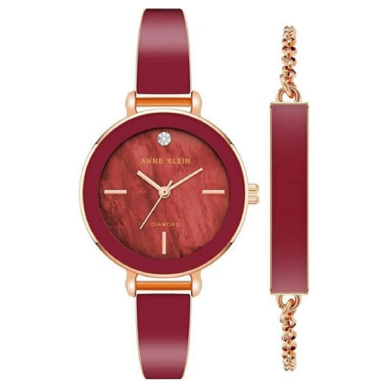 Anne Klein Women's Classic AK/3620BYST Bracelet Red Dial Quartz Movement Fold over Clasp 30mm Round Watch
