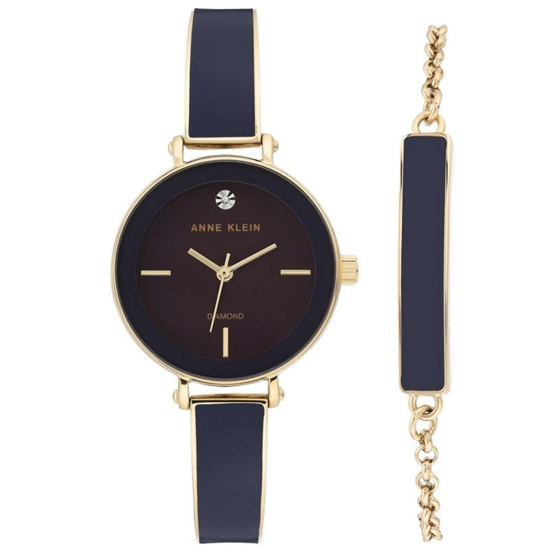 Anne Klein Women's Classic AK/3620PLST Bracelet Brown Dial Quartz Movement Fold over Clasp 30mm Round Watch