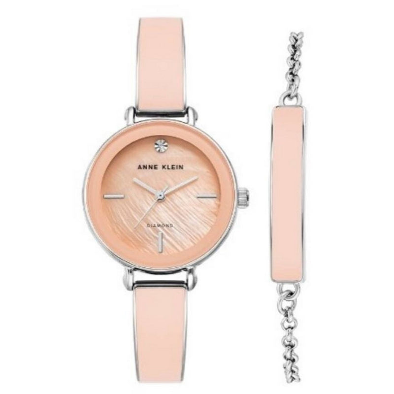 Anne Klein Women's Classic AK/3621PKST Bracelet Pink Dial Quartz Movement Fold over Clasp 30mm Round Watch
