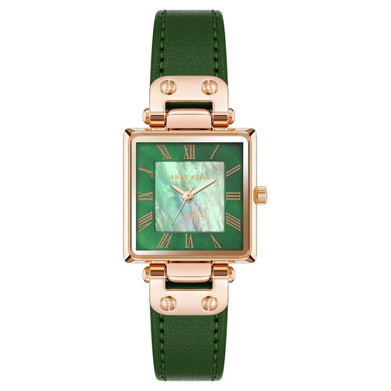 Anne Klein Women's Classic AK/3896RGGN Strap Green Dial Quartz Movement Buckle Clasp 32mm Square Watch