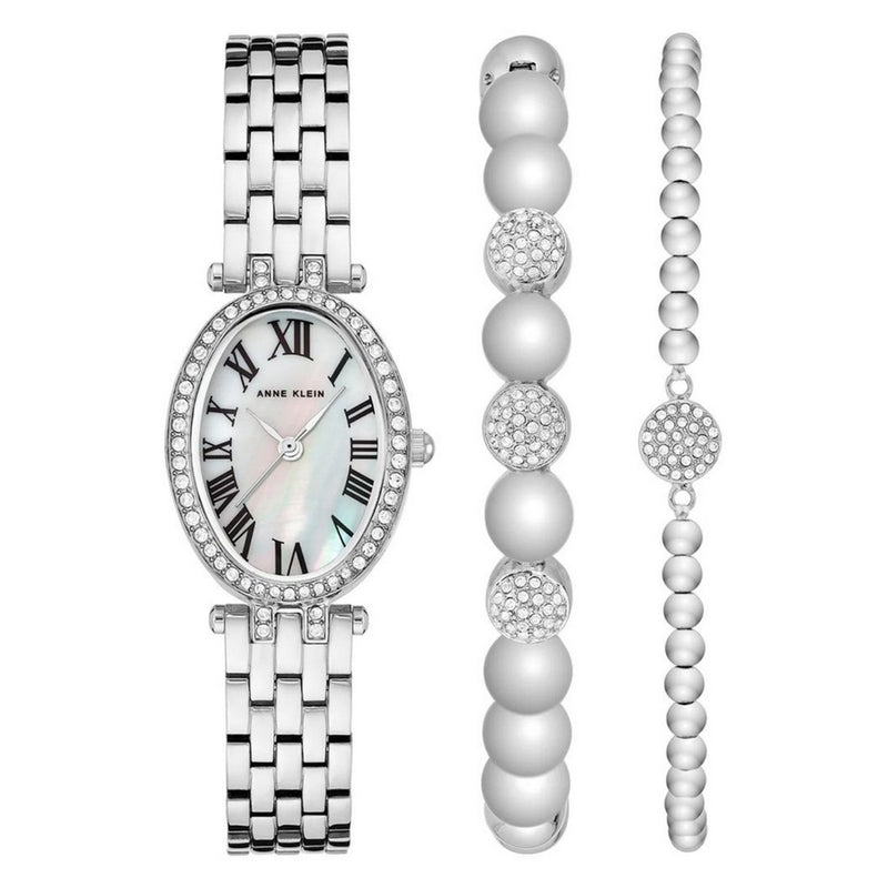 Anne Klein Women's Classic AK/3971SVST Bracelet Silver Dial Quartz Movement Fold over Clasp 22mm Oval Watch