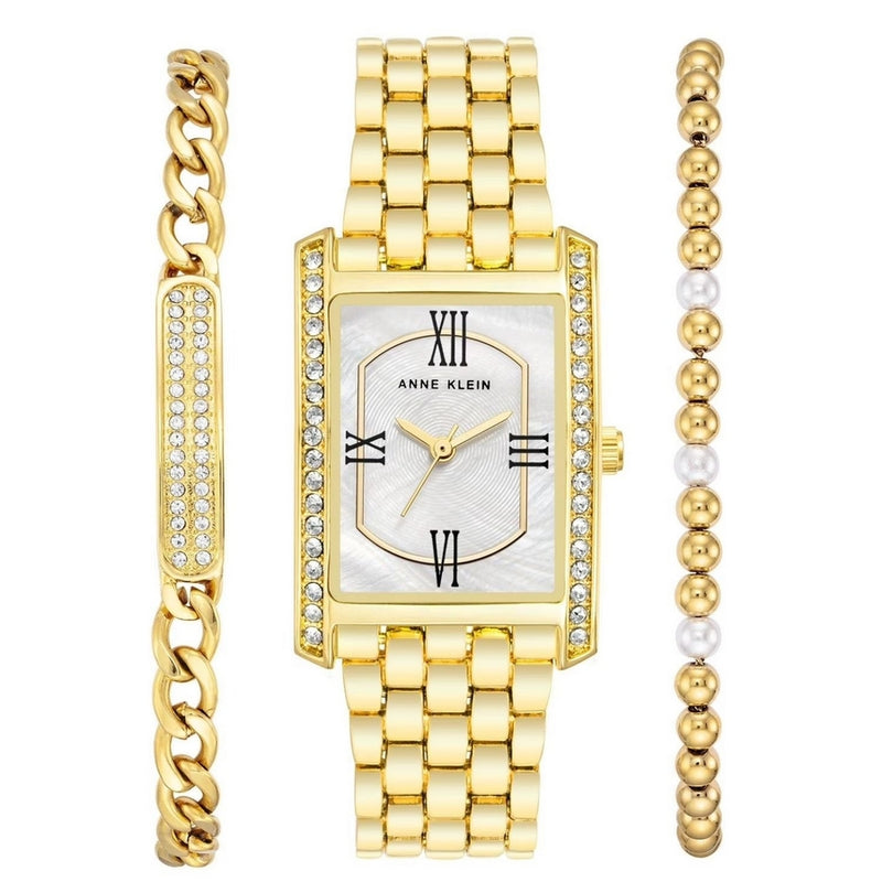 Anne Klein Women's Classic AK/3990WRST Bracelet White Dial Quartz Movement Fold over Clasp 25mm Rectangle Watch