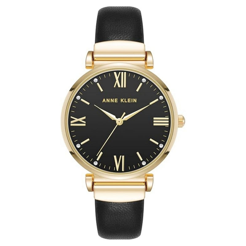 Anne Klein Women's Classic AK/5092GPBK Strap Black Dial Quartz Movement Buckle Clasp 36mm Round Watch
