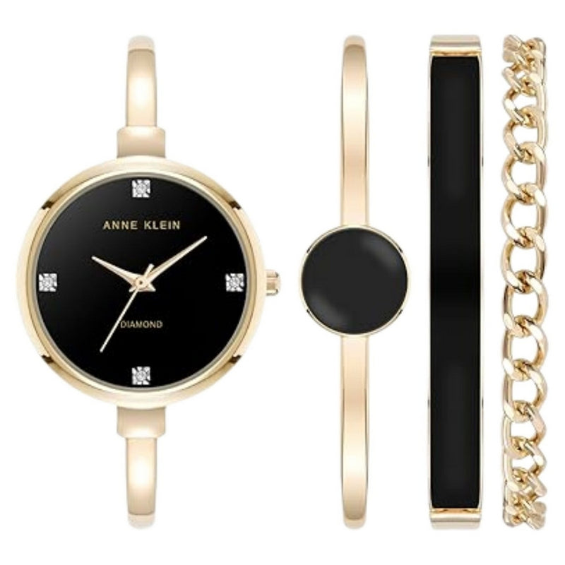 Anne Klein Women's Classic AK/5142BKST Bracelet Black Dial Quartz Movement Jewelry Clasp 32mm Round Watch