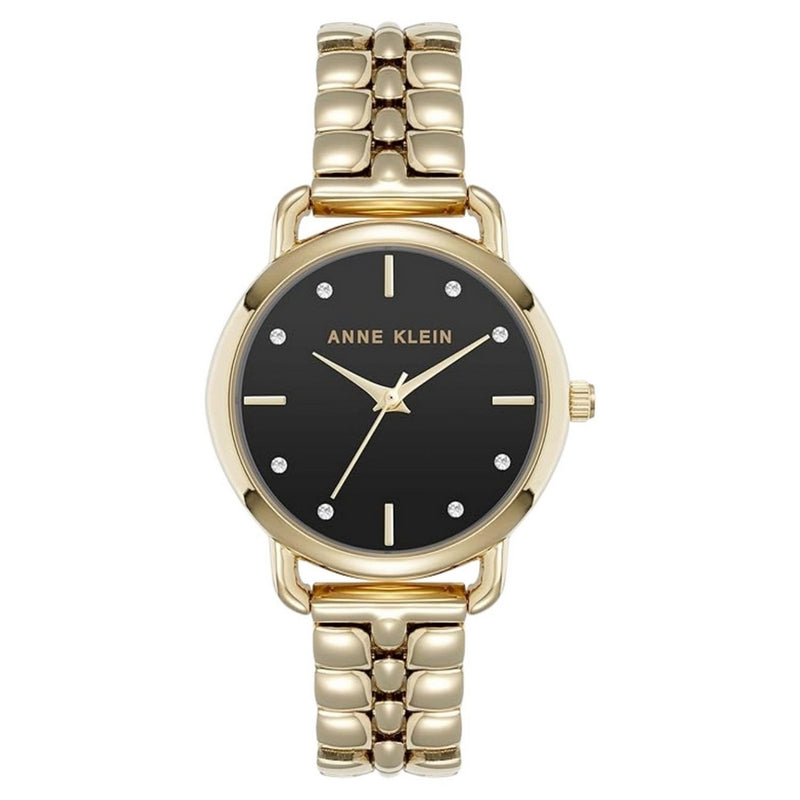 Anne Klein Women's Crystal AK/5234BKGB Bracelet Black Dial Quartz Movement Jewelry Clasp 30mm Round Watch