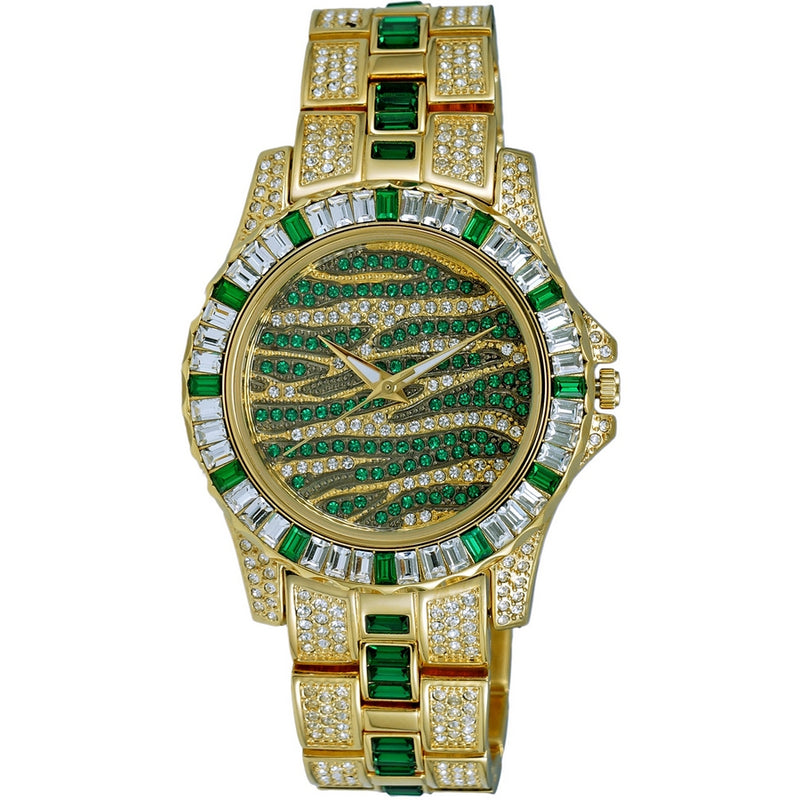 Adee Kaye Men's Chameleon AK1177G Bracelet Green Dial Quartz Movement Deployment Clasp 40mm Round Watch