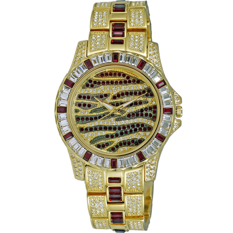 Adee Kaye Men's Chameleon AK1177R Bracelet Red Dial Quartz Movement Deployment Clasp 40mm Round Watch