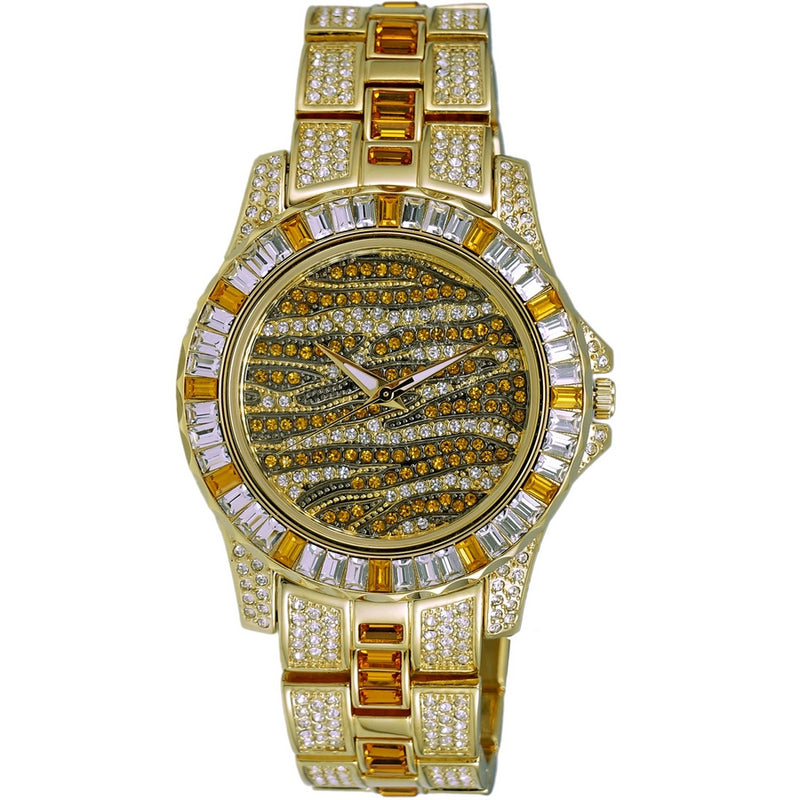 Adee Kaye Men's Chameleon AK1177Y Bracelet Yellow Dial Quartz Movement Deployment Clasp 40mm Round Watch