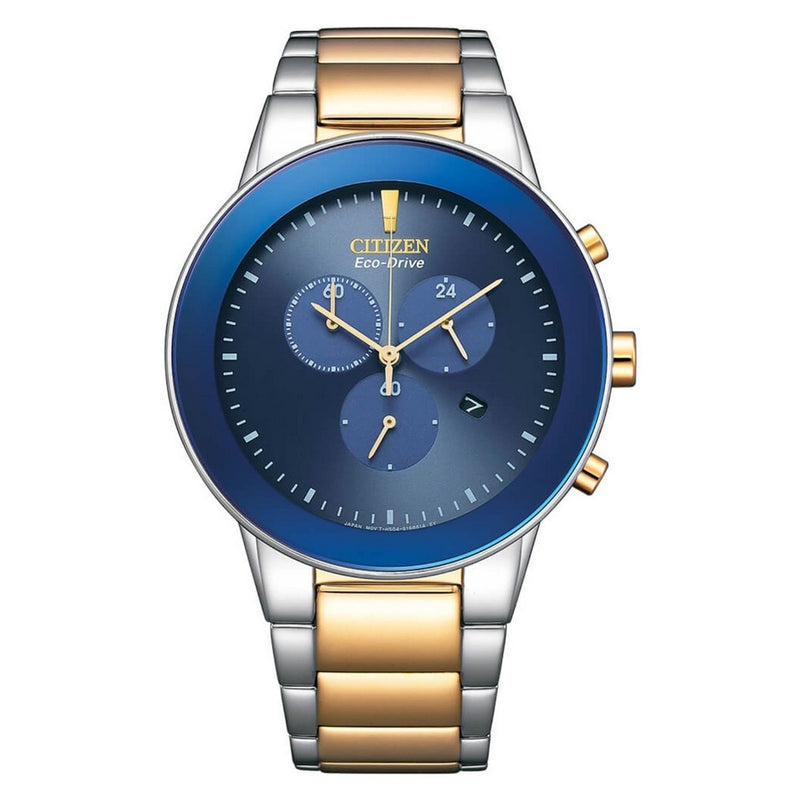 Citizen Men's Eco-Drive AT2244-84L Bracelet Blue Dial Quartz Movement Fold over Clasp 43mm Round Watch