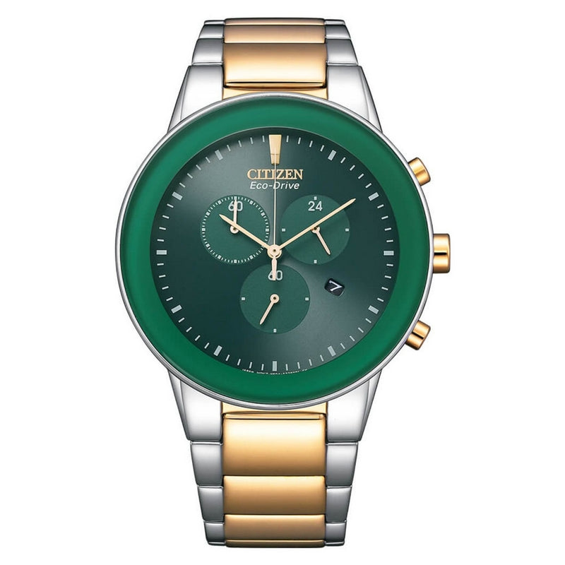 Citizen Men's Eco-Drive AT2244-84X Bracelet Green Dial Quartz Movement Fold over Clasp 43mm Round Watch