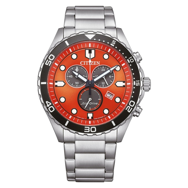 Citizen Men's Eco-Drive AT2560-84X Bracelet Orange Dial Quartz Movement Fold over Clasp 43mm Round Watch