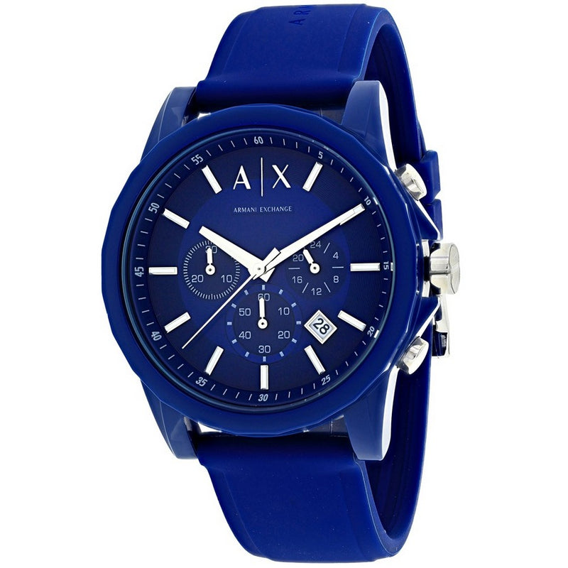 Armani Exchange Men's Classic AX1327 Strap Blue Dial Quartz Movement Buckle Clasp 44mm Round Watch