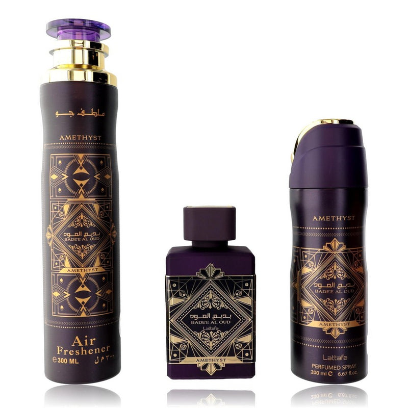 Bad'E Al Oud Amethyst By Lattafa, 3 Piece Gift Set For Unisex