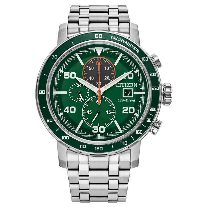 Citizen Men's Brycen CA0851-56X Bracelet Green Dial Quartz Movement Fold over Clasp 44mm Round Watch