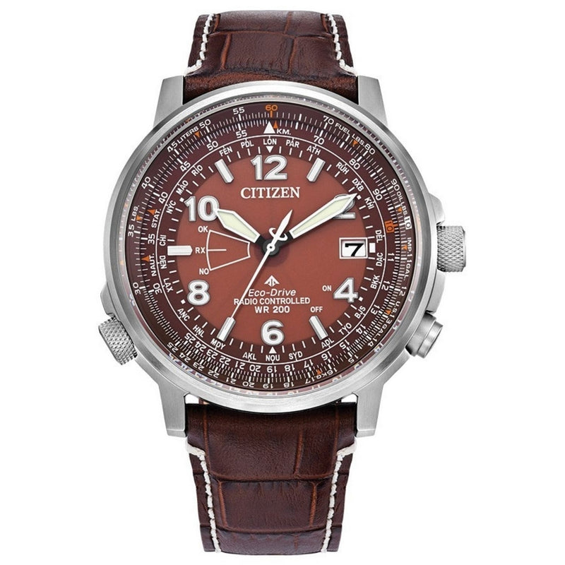 Citizen Men's Eco Skjy CB0248-01X Strap Brown Dial Quartz Movement Buckle Clasp 42mm Round Watch