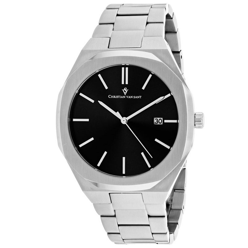 Christian Van Sant Men's Octavius Slim CV0520 Bracelet Black Dial Quartz Movement Deployment Clasp 42mm Round Watch