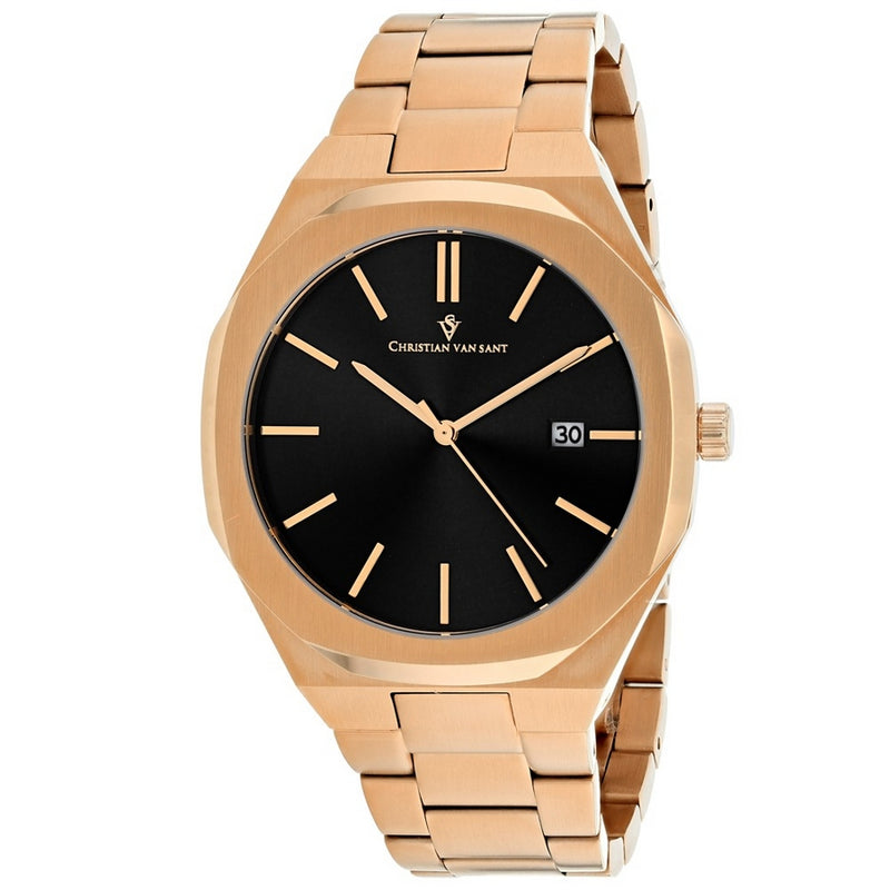Christian Van Sant Men's Octavius Slim CV0524 Bracelet Black Dial Quartz Movement Deployment Clasp 42mm Round Watch