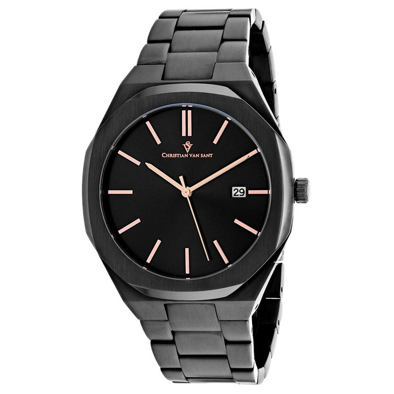 Christian Van Sant Men's Octavius Slim CV0525 Bracelet Black Dial Quartz Movement Deployment Clasp 42mm Round Watch