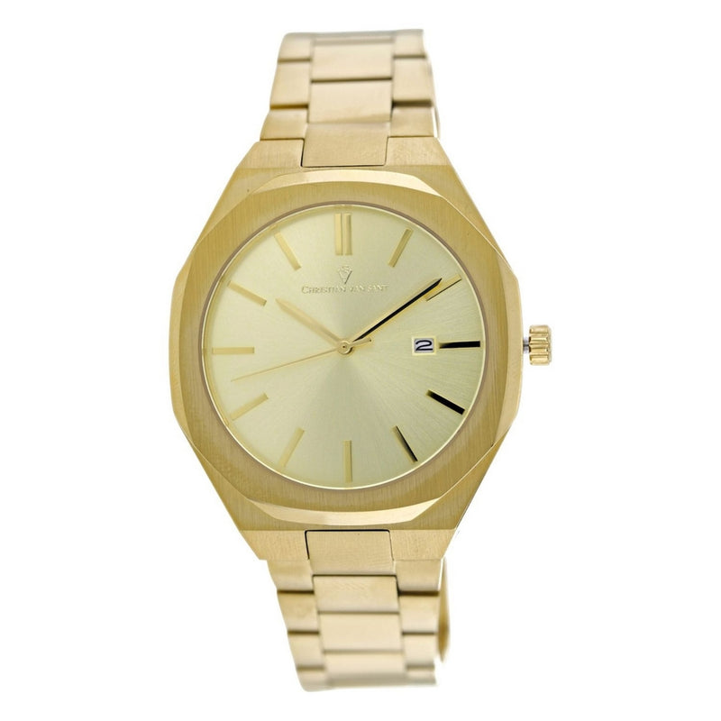 Christian Van Sant Men's Octavius Slim CV0528 Bracelet Gold Dial Quartz Movement Fold over Clasp 42mm Roud Watch