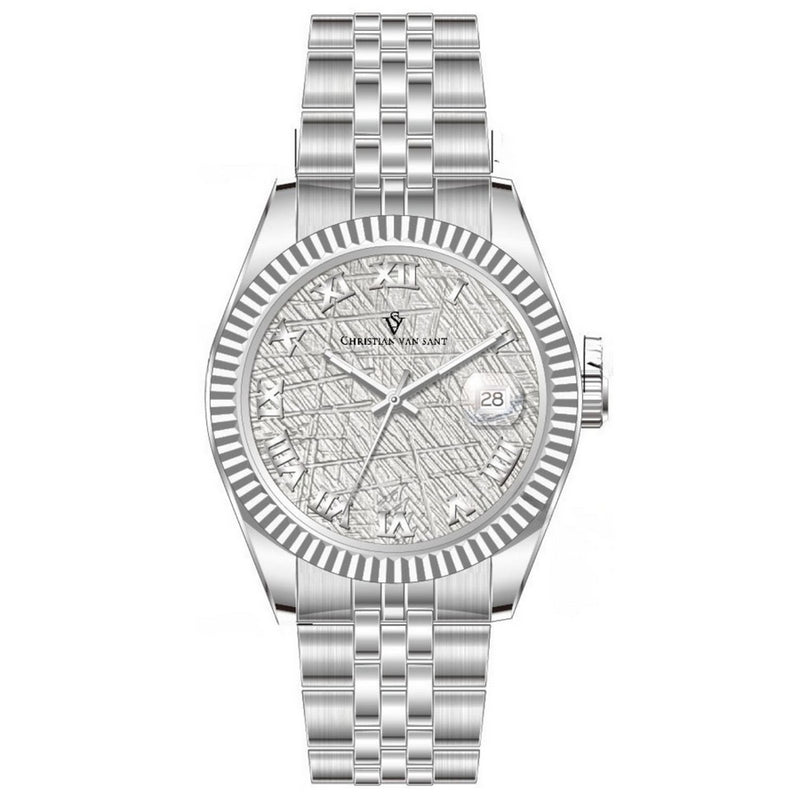 Christian Van Sant Men's CV0700 Bracelet Silver Dial Quartz Movement Fold over Clasp 41mm Round Watch