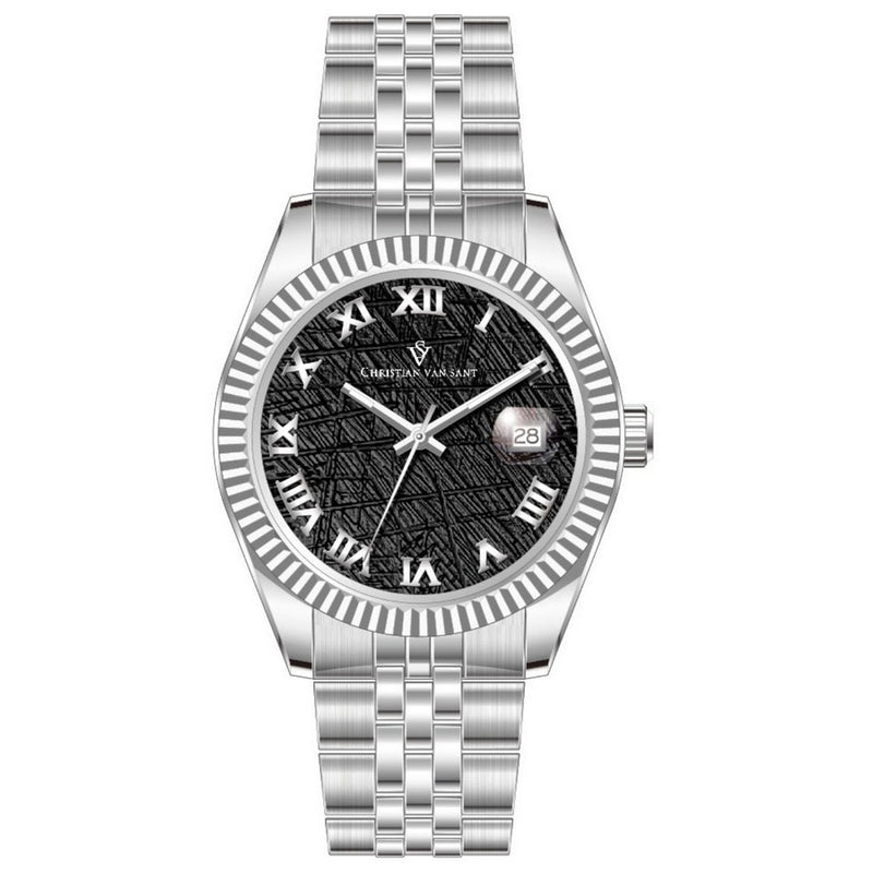 Christian Van Sant Men's CV0701 Bracelet Black Dial Quartz Movement Fold over Clasp 41mm Round Watch
