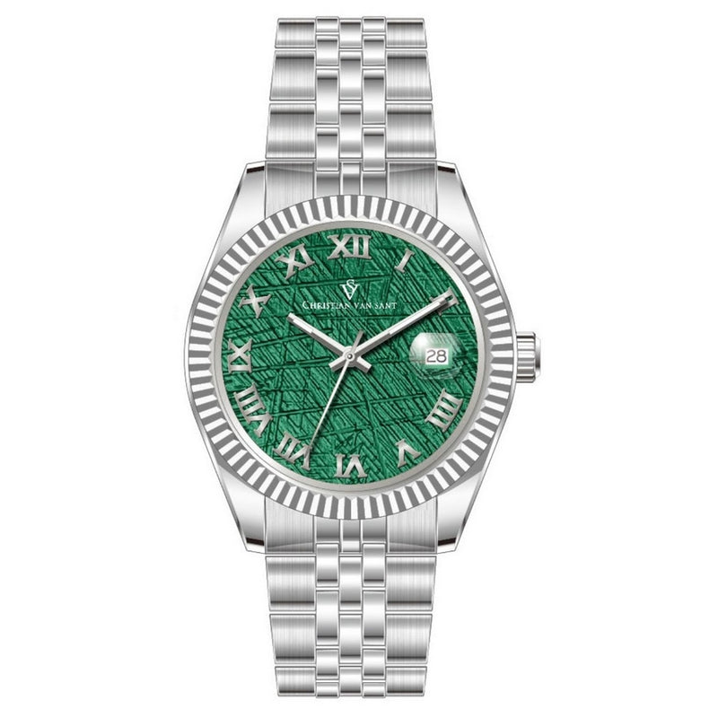 Christian Van Sant Men's CV0703 Bracelet Green Dial Quartz Movement Fold over Clasp 41mm Round Watch