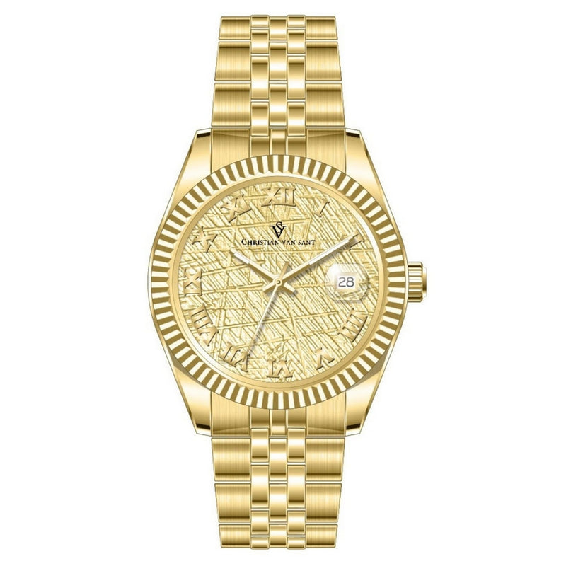 Christian Van Sant Men's CV0704 Bracelet Yellow Dial Quartz Movement Fold over Clasp 41mm Round Watch