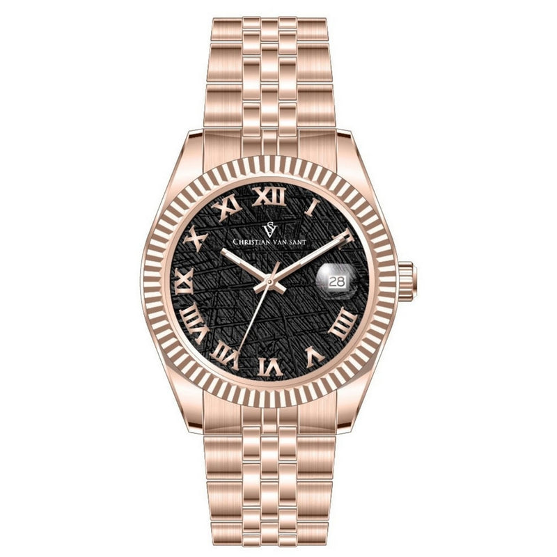 Christian Van Sant Men's CV0705 Bracelet Black Dial Quartz Movement Fold over Clasp 41mm Round Watch