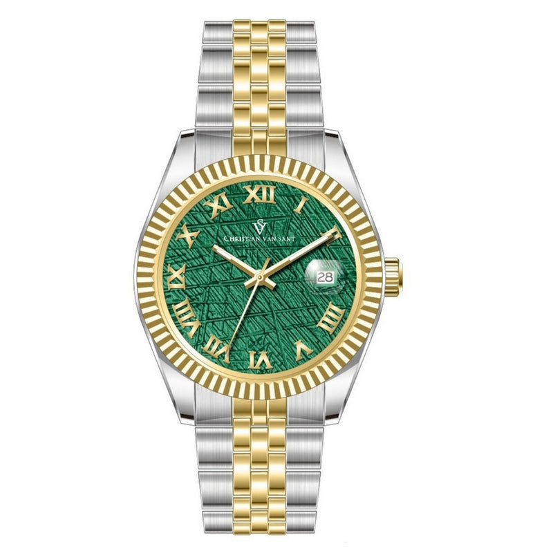 Christian Van Sant Men's CV0707 Bracelet Green Dial Quartz Movement Fold over Clasp 41mm Round Watch