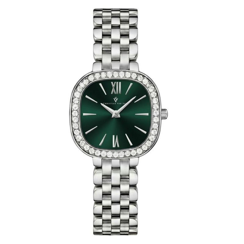 Christian Van Sant Women's Rivoli CV1261 Bracelet Green Dial Quartz Movement Fold over Clasp 24mm Square Watch