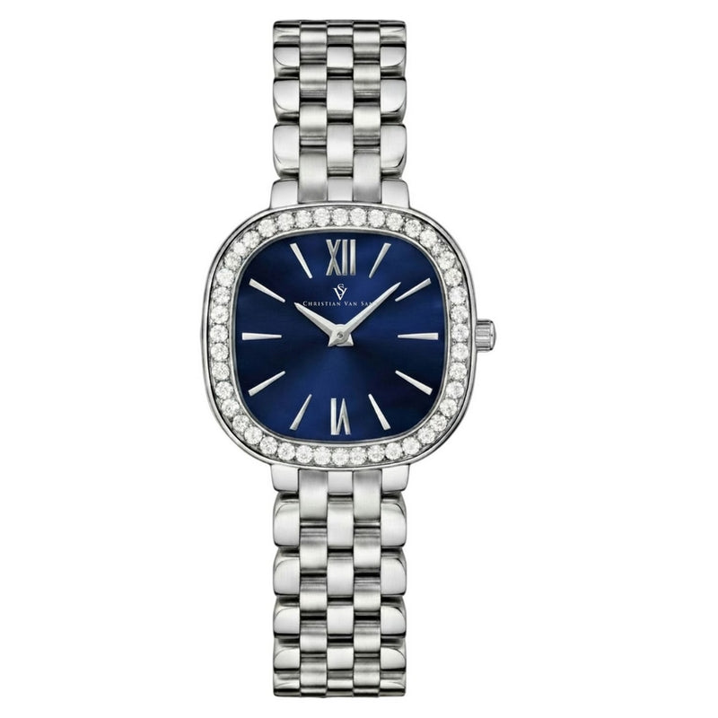 Christian Van Sant Women's Rivoli CV1264 Bracelet Blue Dial Quartz Movement Fold over Clasp 24mm Square Watch