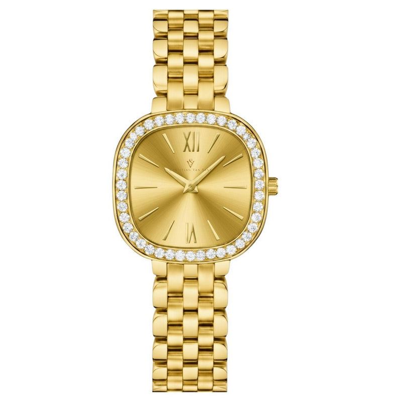 Christian Van Sant Women's Rivoli CV1265 Bracelet Gold Dial Quartz Movement Fold over Clasp 24mm Square Watch