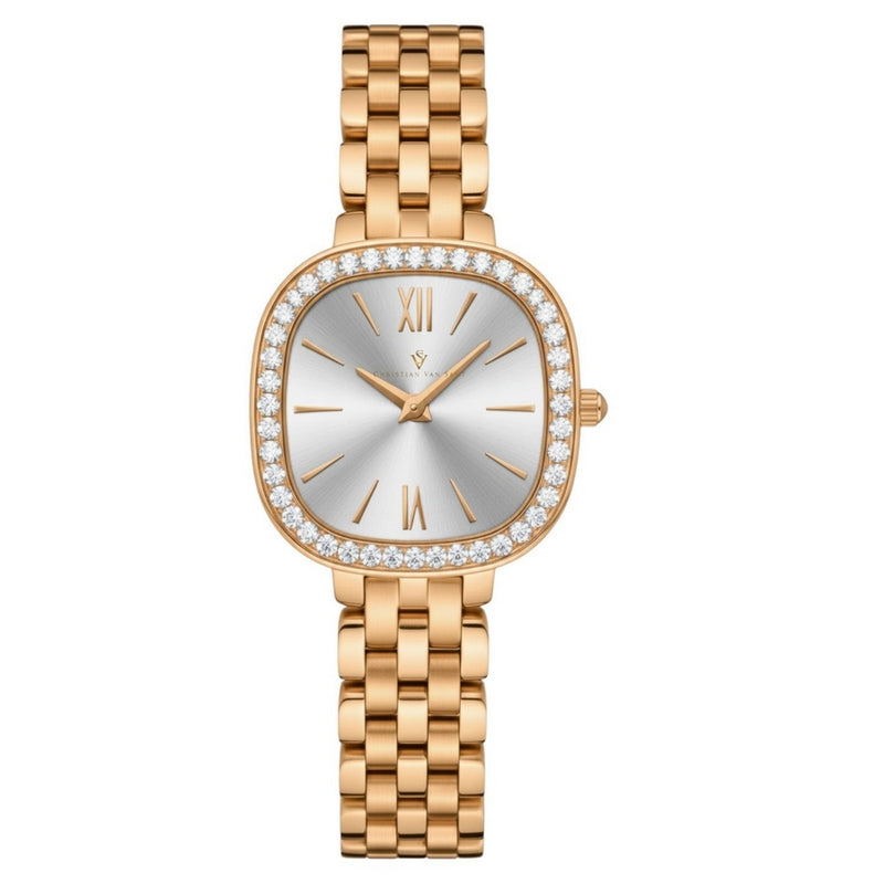 Christian Van Sant Women's Rivoli CV1267 Bracelet Silver Dial Quartz Movement Fold over Clasp 24mm Square Watch