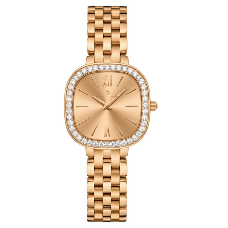 Christian Van Sant Women's Rivoli CV1268 Bracelet Rose gold Dial Quartz Movement Fold over Clasp 24mm Square Watch