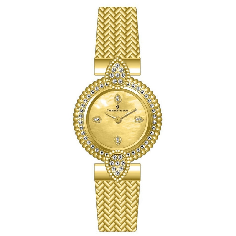 Christian Van Sant Women's CV1271 Bracelet Gold Dial Quartz Movement Fold over Clasp 23mm Round Watch