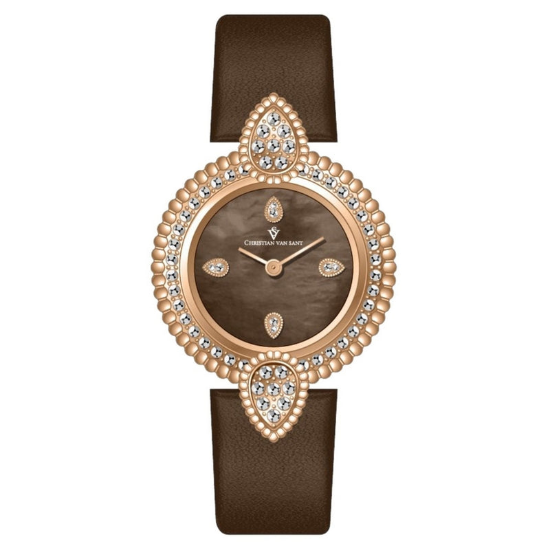 Christian Van Sant Women's CV1275 Strap Brown Dial Quartz Movement Buckle Clasp 23mm Roud Watch