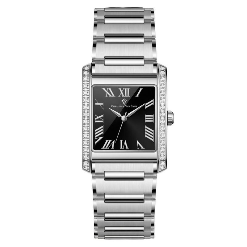 Christian Van Sant Women's Atelier CV1281 Bracelet Black Dial Quartz Movement Fold over Clasp 20mm Square Watch