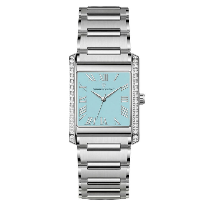 Christian Van Sant Women's Atelier CV1282 Bracelet Blue Dial Quartz Movement Fold over Clasp 20mm Square Watch
