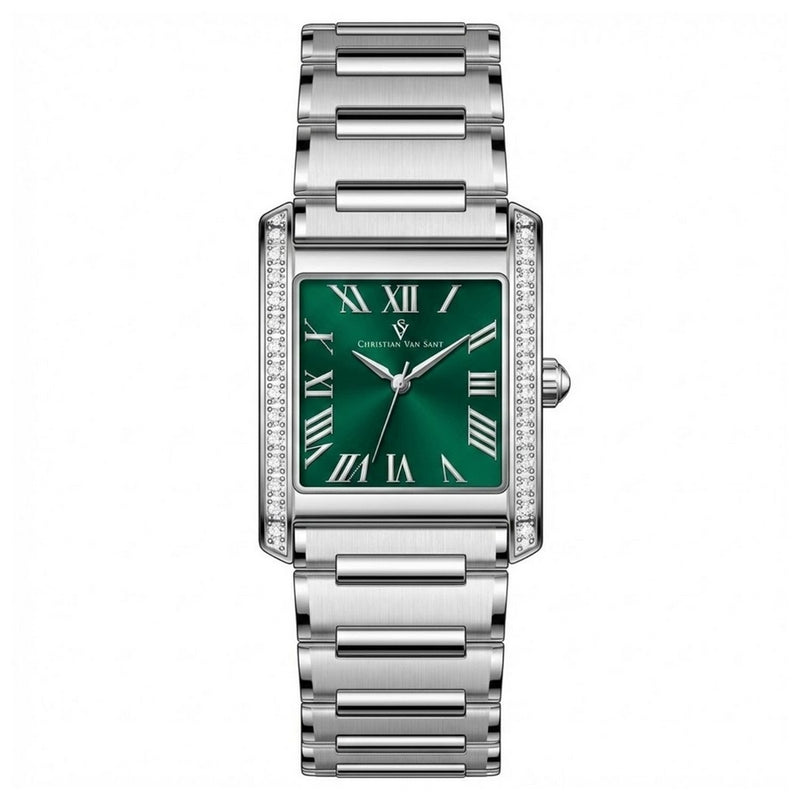 Christian Van Sant Women's Atelier CV1283 Bracelet Green Dial Quartz Movement Fold over Clasp 20mm Square Watch
