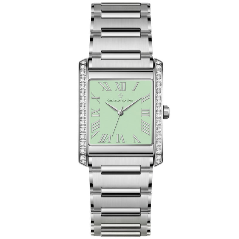 Christian Van Sant Women's Atelier CV1284 Bracelet Light Green Dial Quartz Movement Fold over Clasp 20mm Square Watch