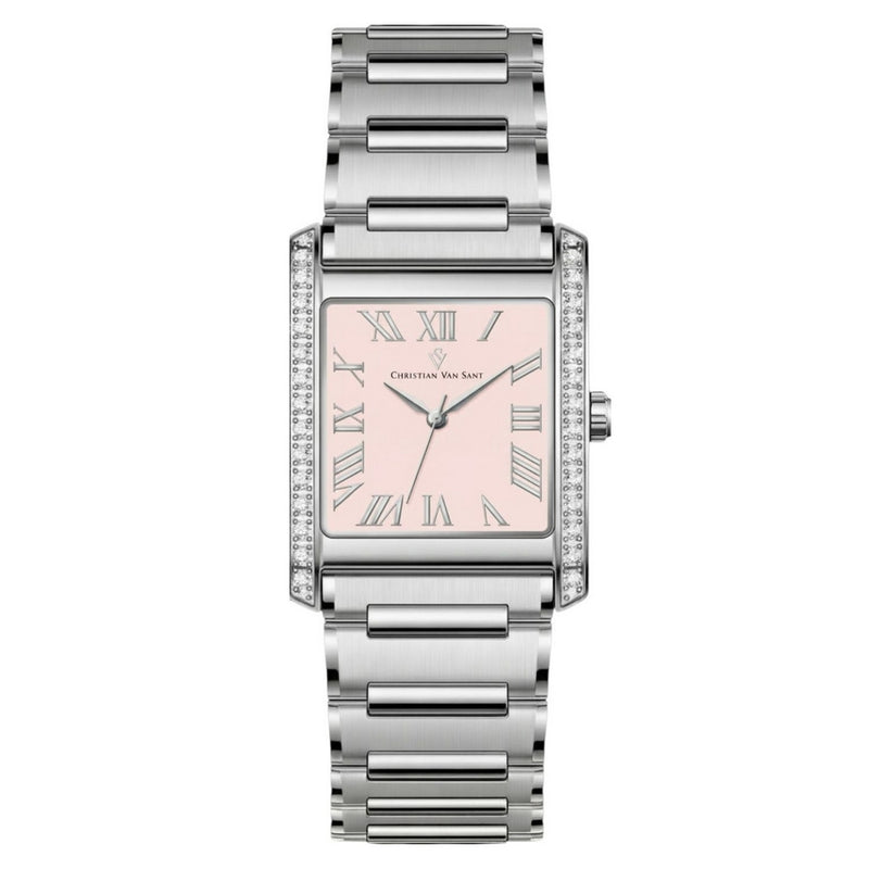 Christian Van Sant Women's Atelier CV1285 Bracelet Pink Dial Quartz Movement Fold over Clasp 20mm Square Watch