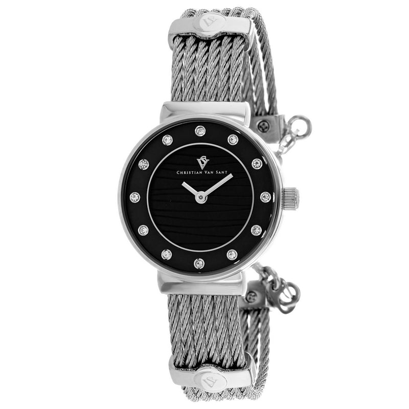 Christian Van Sant Women's Cavo CV1291 Bracelet Black Dial Quartz Movement Jewelry Clasp 28mm Round Watch